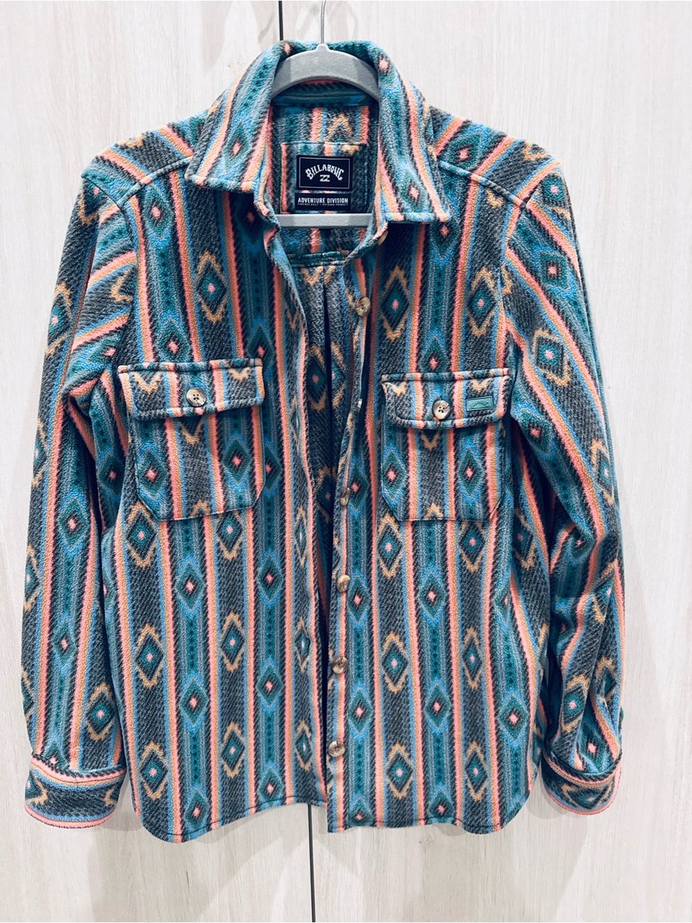 Billabong women’s Teal and Peach Patterned Fleece Jacket